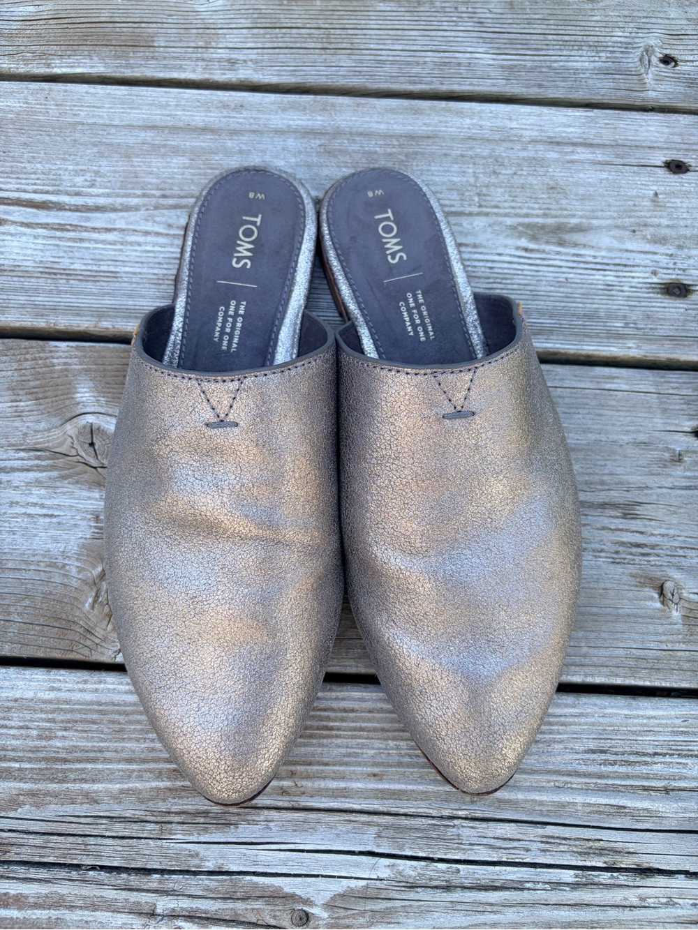 Toms Metallic Bronze Pointed Toe Slip-On Mules